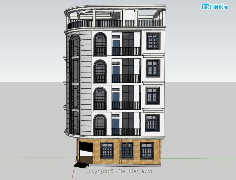 thiết kế khách sạn,khách sạn 5 tầng,sketchup khách sạn 5 tầng