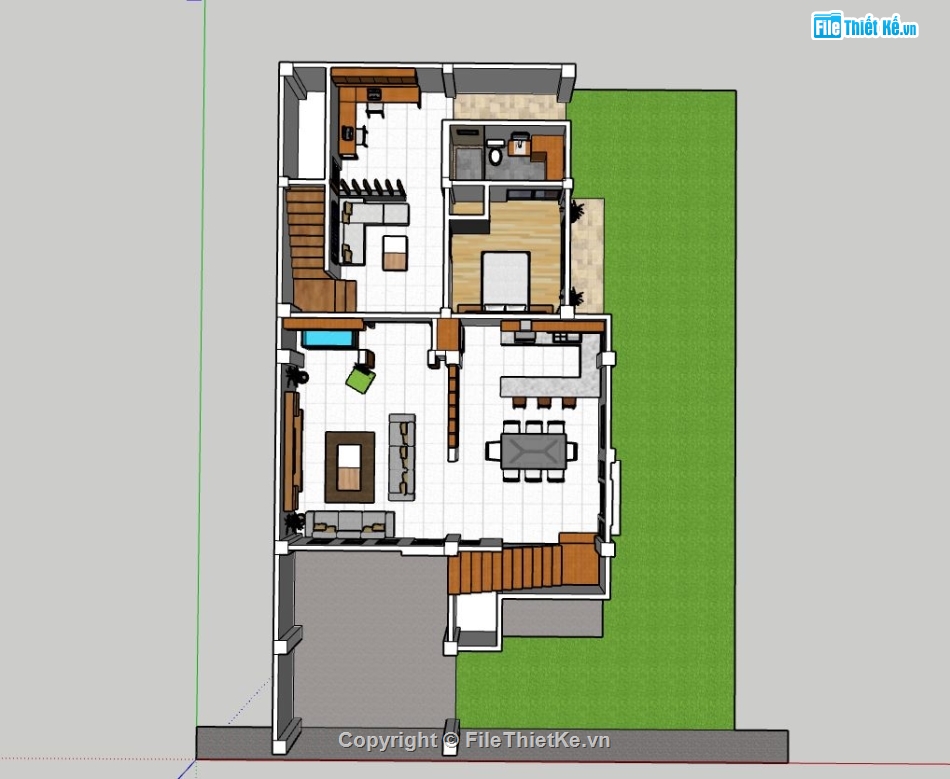 nhà 2 tầng đẹp,phối cảnh nhà 2 tầng,sketchup nhà 2 tầng