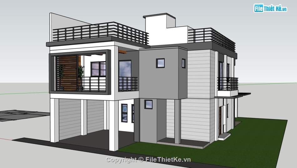 nhà 2 tầng đẹp,phối cảnh nhà 2 tầng,sketchup nhà 2 tầng
