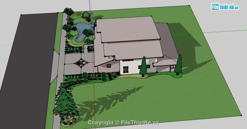 biệt thự 2 tầng mái lệch file su,dựng model su biệt thự 2 tầng,thiết kế file sketchup biệt thự 2 tầng