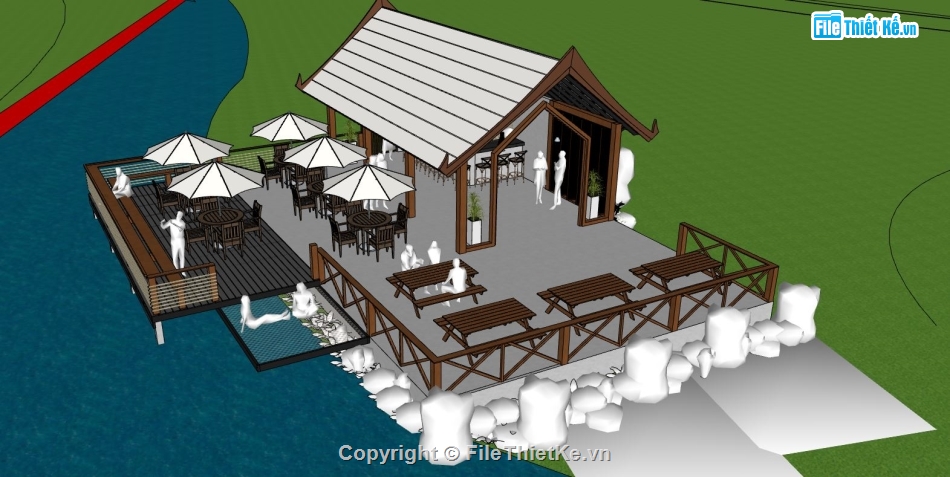 file sketchup nhà hàng,sketchup nhà hàng đẹp,mẫu su nhà hàng