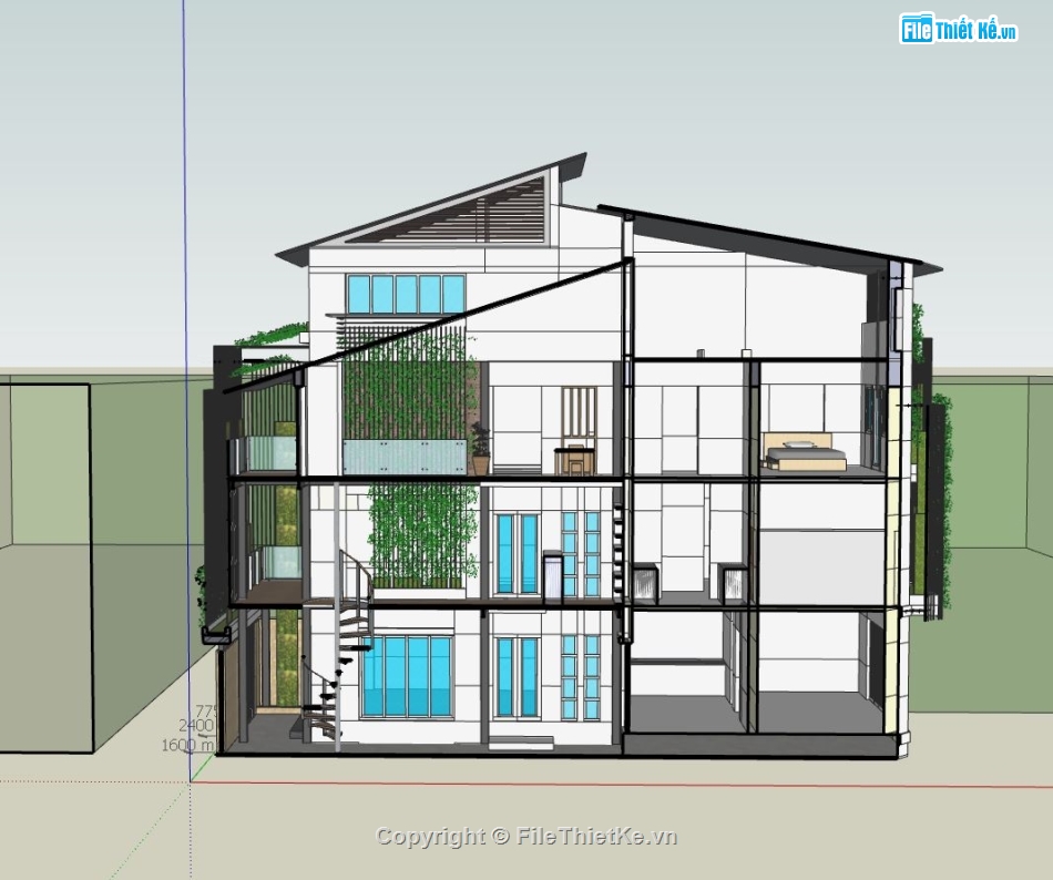 nhà 4 tầng,file sketchup nhà phố 4 tầng,phối cảnh nhà phố 4 tầng,model sketchup nhà phố 4 tầng