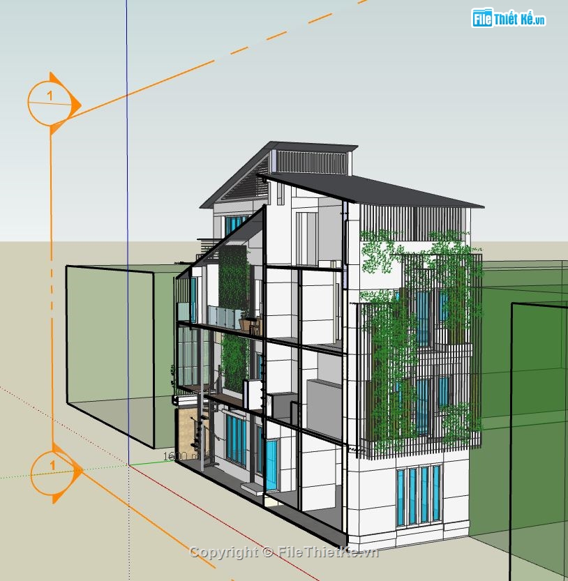 nhà 4 tầng,file sketchup nhà phố 4 tầng,phối cảnh nhà phố 4 tầng,model sketchup nhà phố 4 tầng