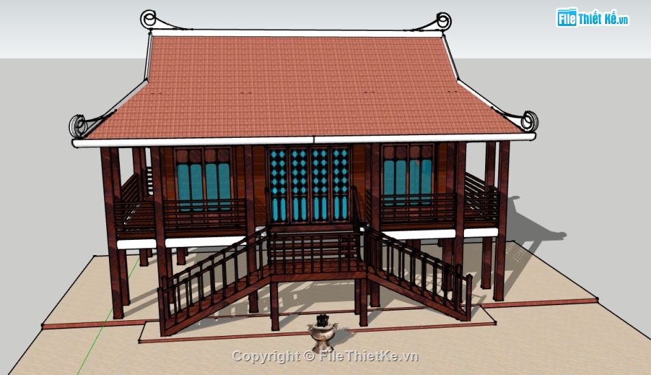 file sketchup nhà sàn,nhà sàn,file su nhà sàn,nhà sàn file su