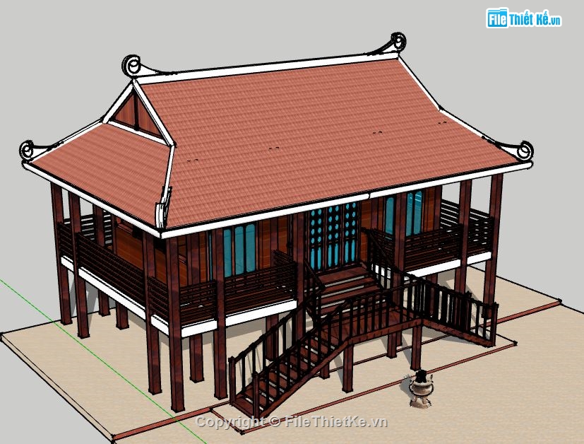 file sketchup nhà sàn,nhà sàn,file su nhà sàn,nhà sàn file su