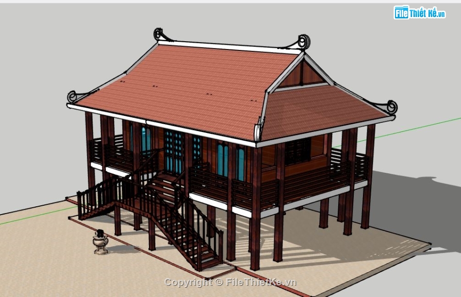 file sketchup nhà sàn,nhà sàn,file su nhà sàn,nhà sàn file su