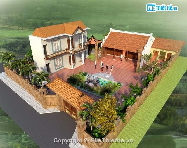 File sketchup nhà thờ họ,File sketchup nhà thờ họ 3 gian,Nhà thờ họ 3 gian (dựng rất đẹp)