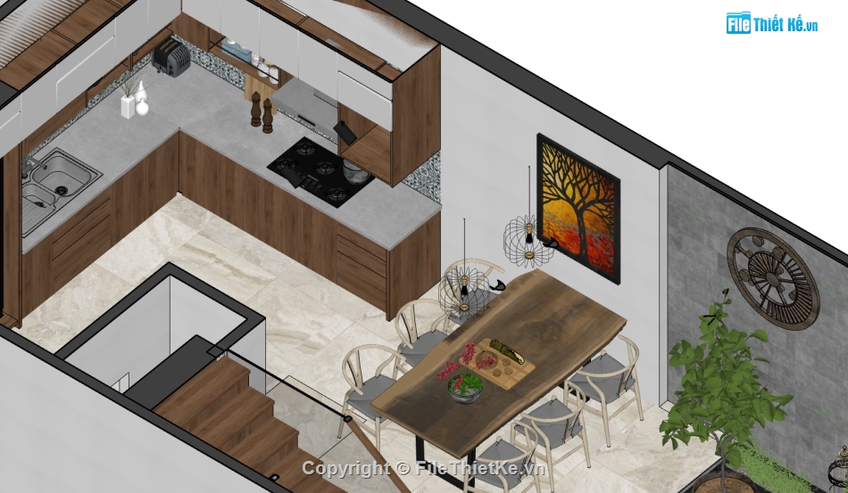 sketchup nội thất phòng khách bếp,nội thất phòng khách hiện đại,mẫu su nội thất phòng khách,sketchup nội thất phòng bếp