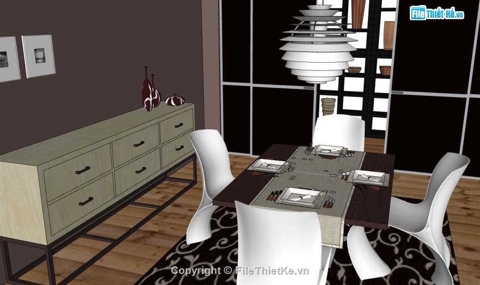 thiết kế phòng ăn,sketchup nội thất,file su phòng ăn