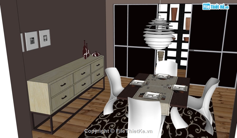 thiết kế phòng ăn,sketchup nội thất,file su phòng ăn