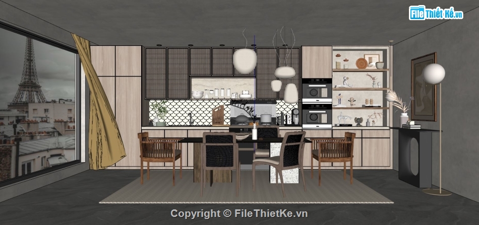 sketchup nội thất phòng bếp,sketchup nội thất bếp,phòng bếp sketchup,phòng bếp hiện đại