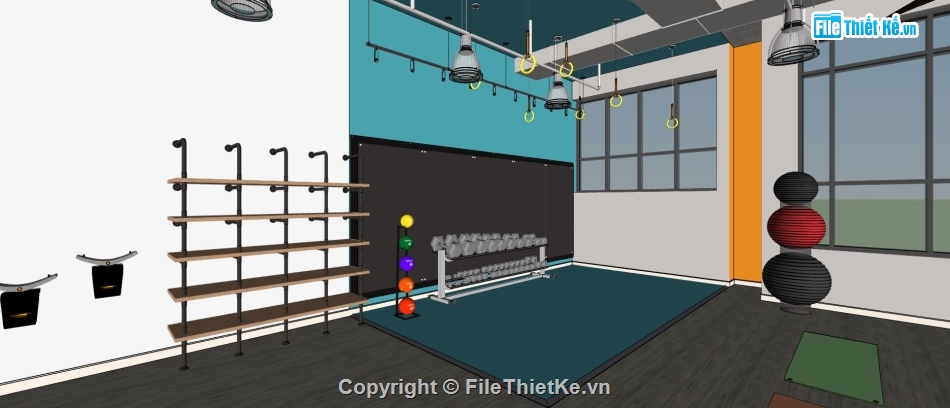 file sketchup phòng gym,nội thất phòng gym,su phòng gym