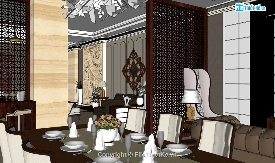 sketchup phòng khách,nội thất phòng khách,phòng khách tân cổ điển