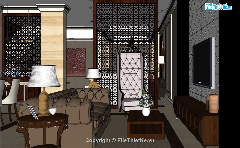 sketchup phòng khách,nội thất phòng khách,phòng khách tân cổ điển