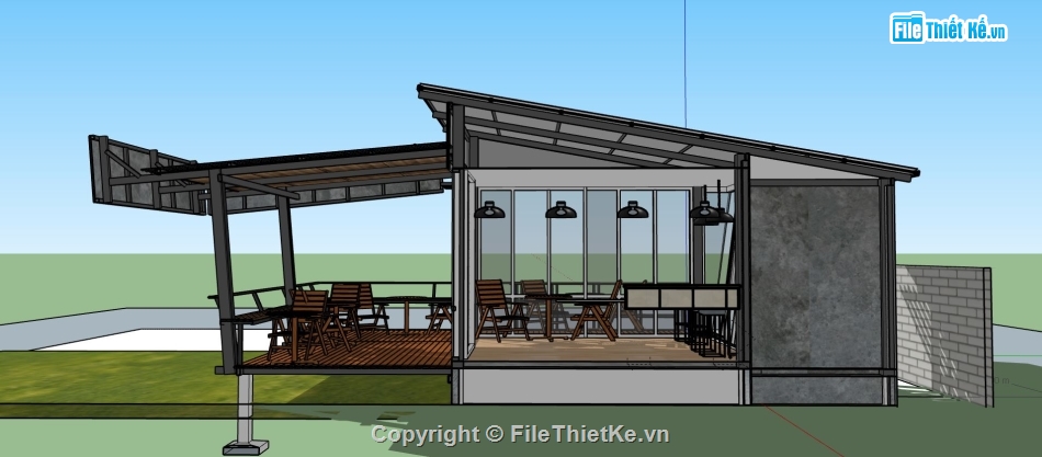 sketchup thiết kế quán cafe,sketchup quán cafe,mẫu quán cà phê sketchup