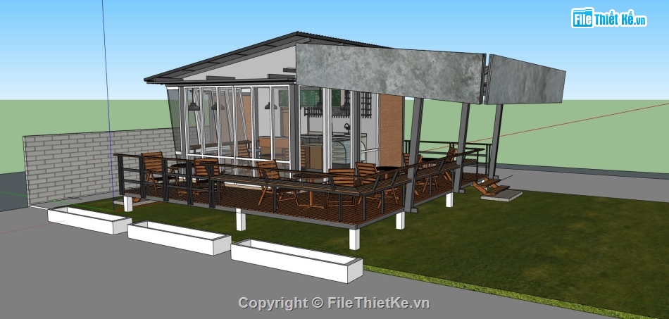 sketchup thiết kế quán cafe,sketchup quán cafe,mẫu quán cà phê sketchup