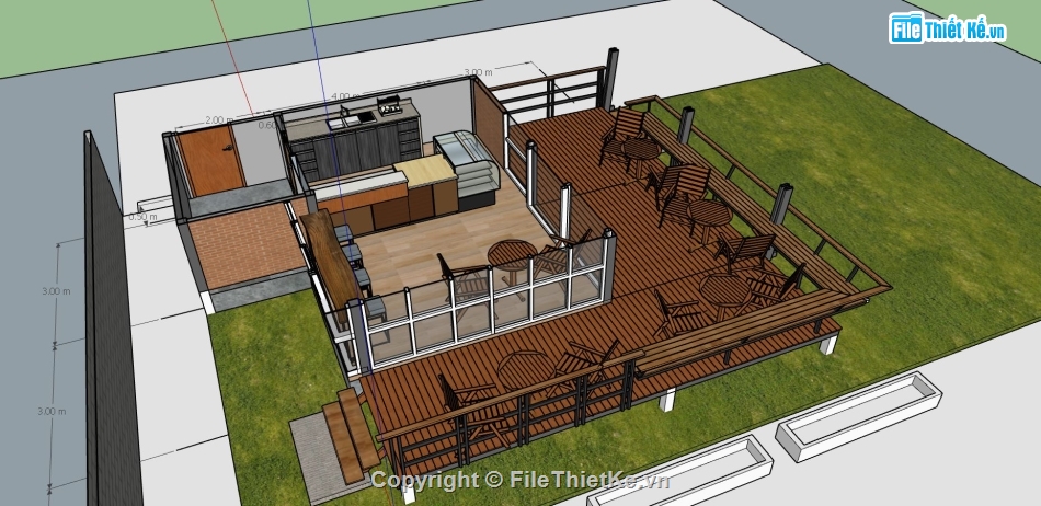 sketchup thiết kế quán cafe,sketchup quán cafe,mẫu quán cà phê sketchup