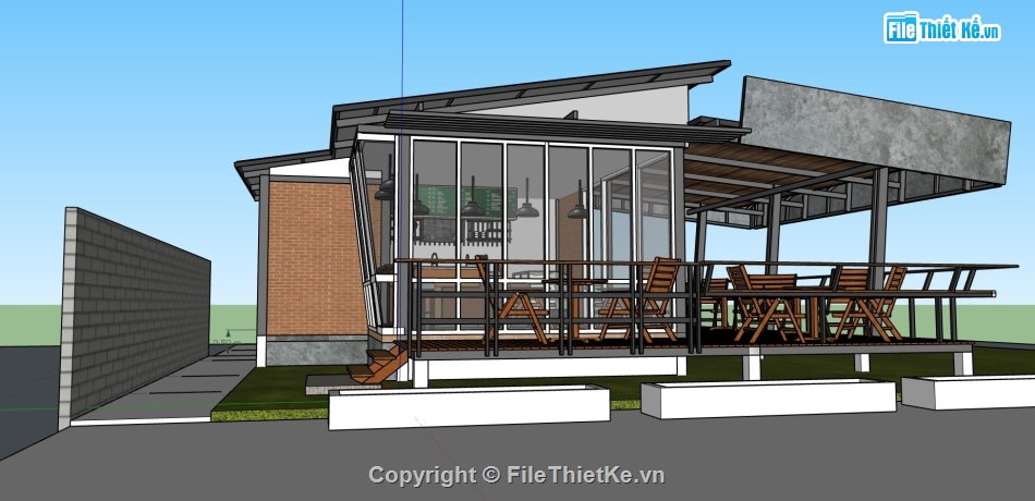 sketchup thiết kế quán cafe,sketchup quán cafe,mẫu quán cà phê sketchup