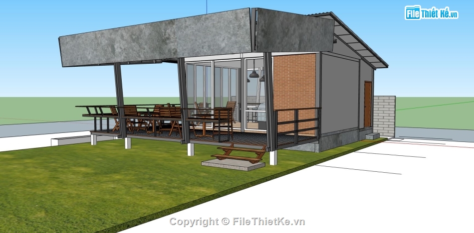 sketchup thiết kế quán cafe,sketchup quán cafe,mẫu quán cà phê sketchup