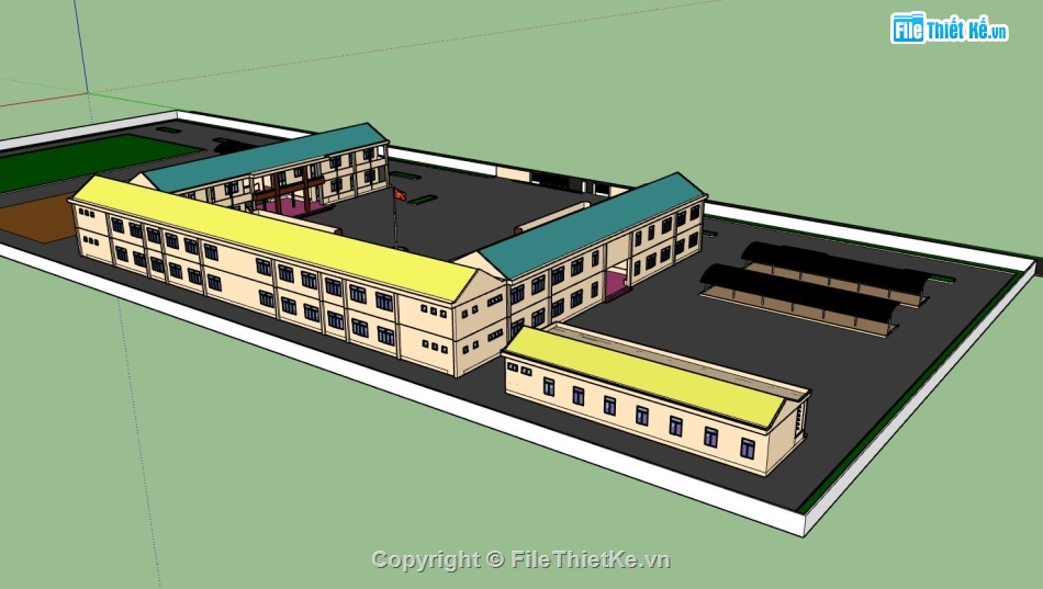 thiết kế trường tiểu học,dựng 3d su trường học,trường tiểu học cơ sở,sketchup trường tiểu học