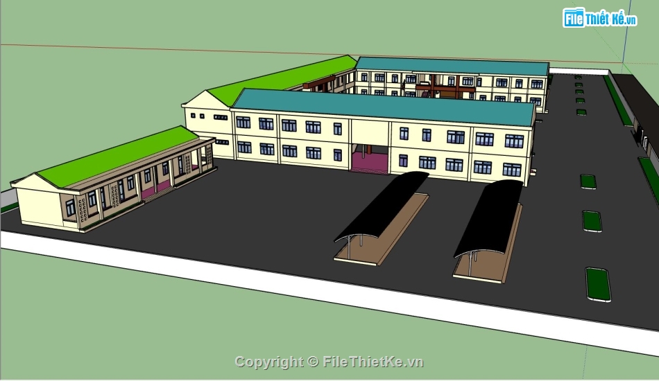 thiết kế trường tiểu học,dựng 3d su trường học,trường tiểu học cơ sở,sketchup trường tiểu học