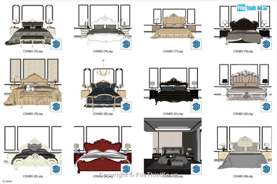 giường tân cổ điển,tổng hợp mẫu giường tân cổ điển,File sketchup giường tân cổ điển