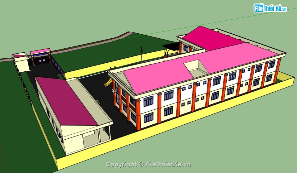 sketchup trường mầm non,trường mầm non,file su trường mầm non,phối cảnh trường mầm non