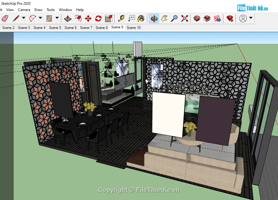 sketchup phòng khách,Nội thất phòng ăn,File sketchup phòng ăn,File sketchup nội thất phòng khách,Nội thất