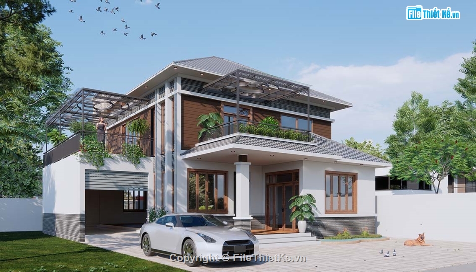 Biệt thự 2 tầng hiện đại,biệt thự 2 tầng file cad,file su biệt thự 2 tầng,biệt thự 2 tầng,bản vẽ biệt thự 2 tầng
