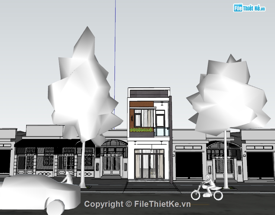 kiến trúc nhà phố,nhà phố 2 tầng,phối cảnh nhà phố 2 tầng,file cad nhà phố 4x14m,kiến trúc nhà phố 2 tầng