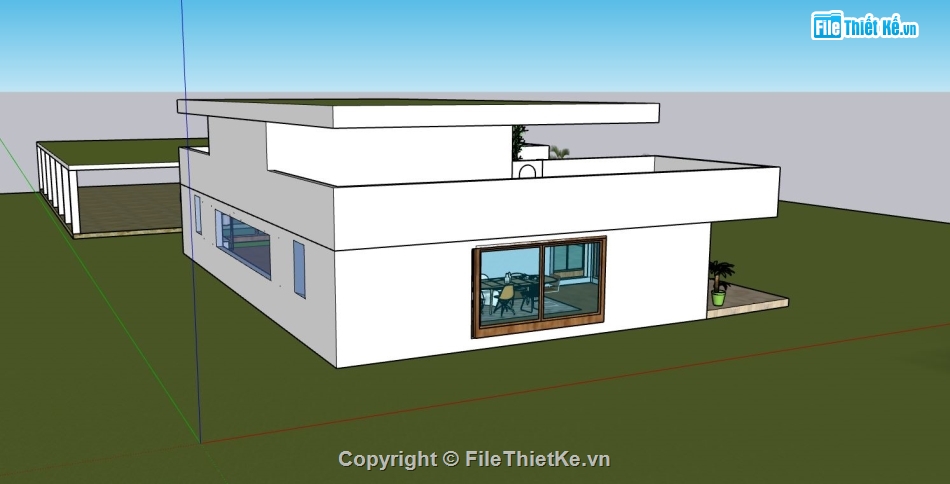 villa 1 tầng 1 tum,biệt thự 2 tầng,sketchup villa 2 tầng