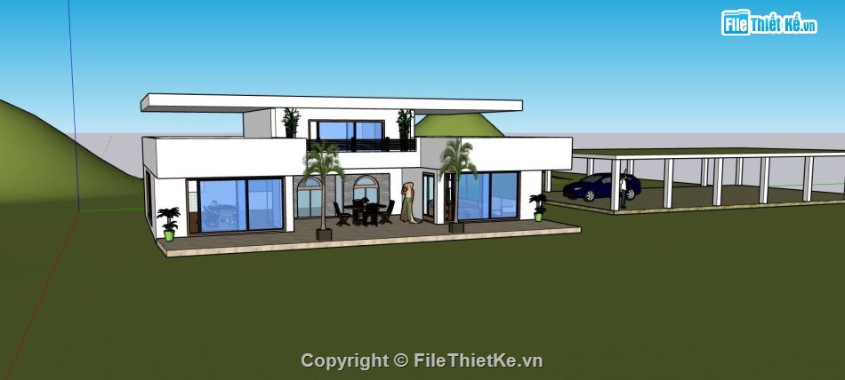 villa 1 tầng 1 tum,biệt thự 2 tầng,sketchup villa 2 tầng