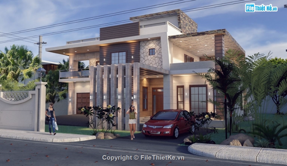 villa 2 tầng,biệt thự 2 tầng,sketchup biệt thự