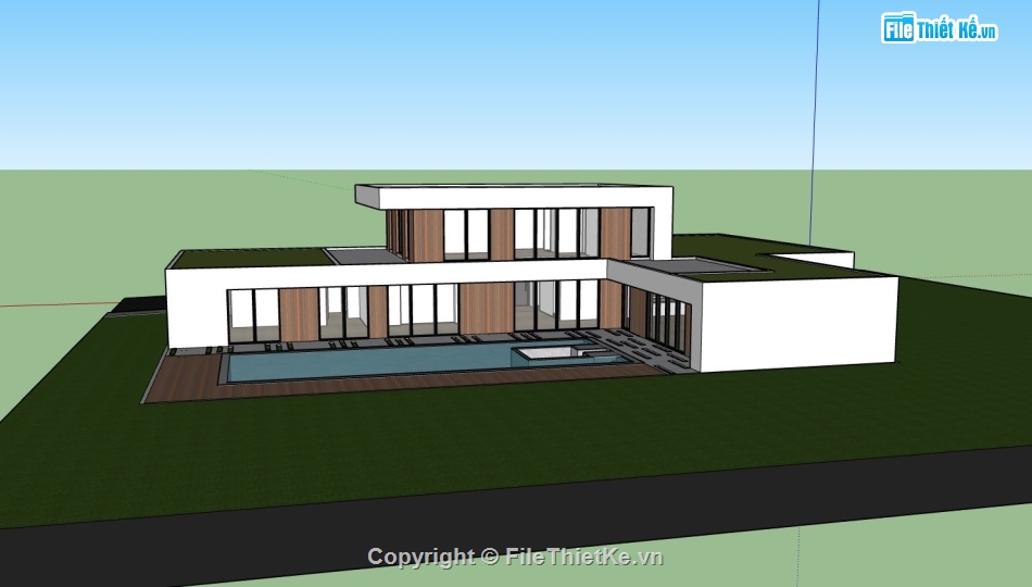 sketchup villa 2 tầng,model villa 2 tầng,thiết kế 3d biệt thự hiện đại