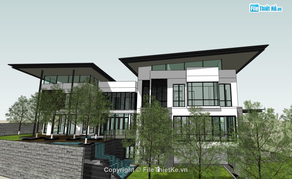 nhà 3 tầng hiện đại,mẫu villa 3 tầng su đẹp,model sketchup villa 3 tầng
