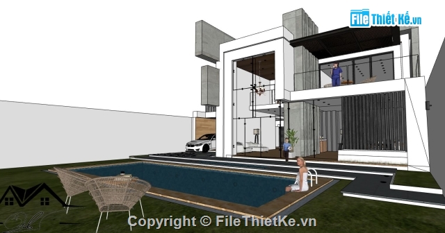 biệt thự sketchup,sketchup biệt thự,File sketchup biệt thự 2 tầng,biệt thự 2 tầng,biệt thự villa,sketchup villa