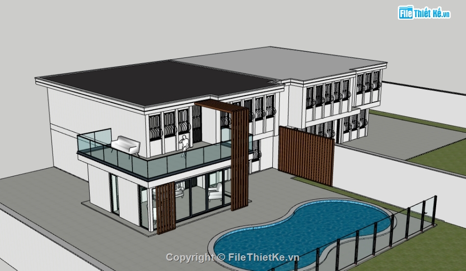 villa 2 tầng sketchup,biệt thự 2 tầng file sketchup,file sketchup villa 2 tầng,villa nghỉ dưỡng 2 tầng