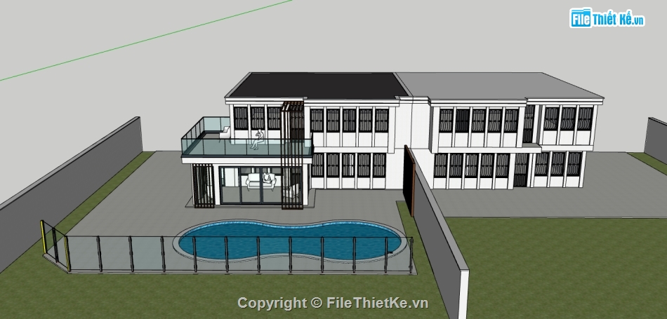 villa 2 tầng sketchup,biệt thự 2 tầng file sketchup,file sketchup villa 2 tầng,villa nghỉ dưỡng 2 tầng