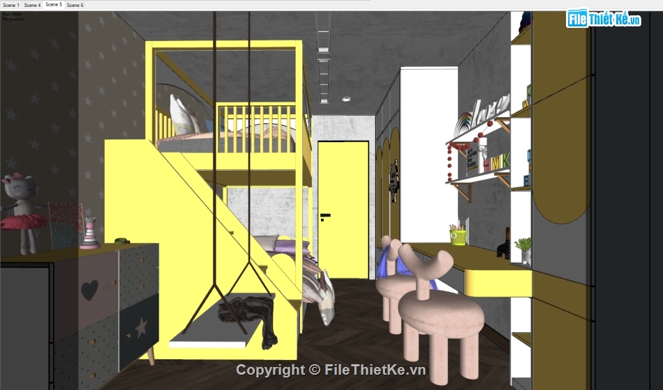 Sketchup phòng ngủ em bé,file sketchup phòng ngủ,su phòng ngủ em bé,Model phòng ngủ bé