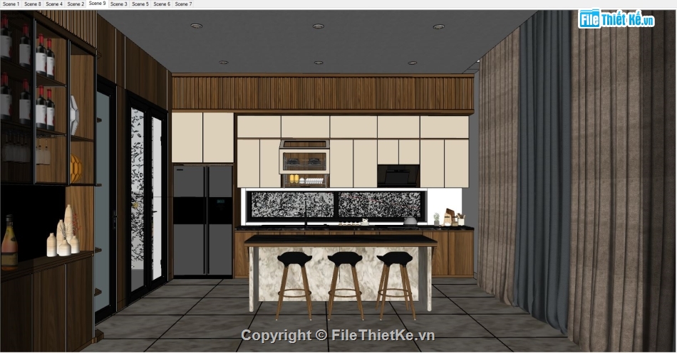 sketchup nội thất,File sketchup nội thất,nội thất phòng bếp,sketchup nội thất phòng bếp,sketchup bàn ăn,nội thất phòng khách