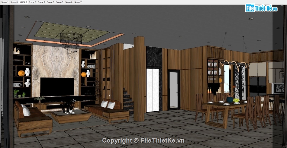 sketchup nội thất,File sketchup nội thất,nội thất phòng bếp,sketchup nội thất phòng bếp,sketchup bàn ăn,nội thất phòng khách