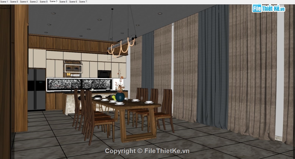 sketchup nội thất,File sketchup nội thất,nội thất phòng bếp,sketchup nội thất phòng bếp,sketchup bàn ăn,nội thất phòng khách