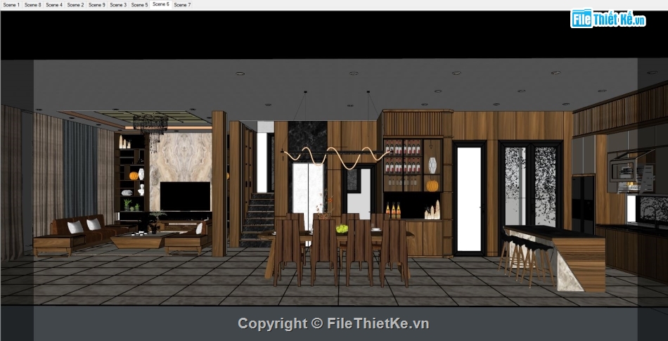 sketchup nội thất,File sketchup nội thất,nội thất phòng bếp,sketchup nội thất phòng bếp,sketchup bàn ăn,nội thất phòng khách