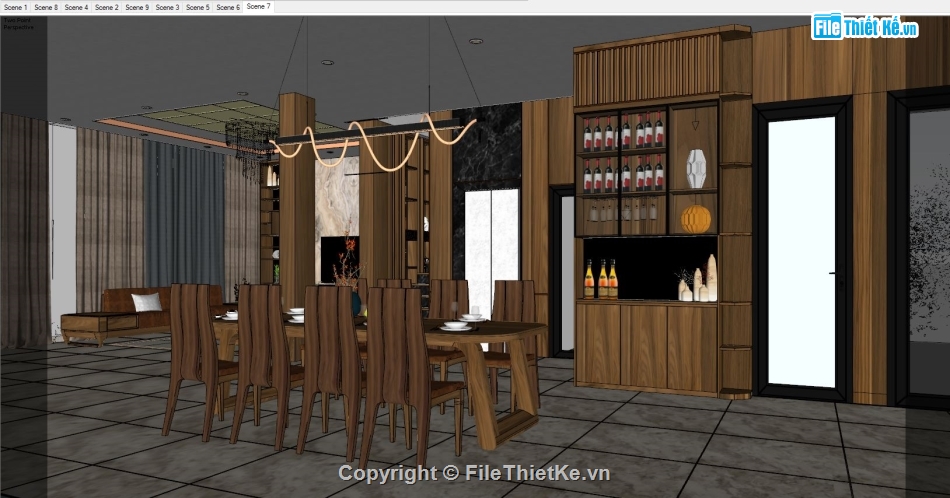 sketchup nội thất,File sketchup nội thất,nội thất phòng bếp,sketchup nội thất phòng bếp,sketchup bàn ăn,nội thất phòng khách