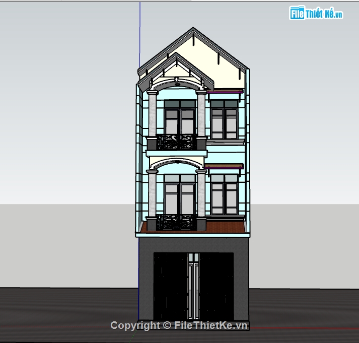 nhà phố 3 tầng,Sketchup nhà 3 tầng,Sketchup nhà phố,sketchup nhà phố 3 tầng