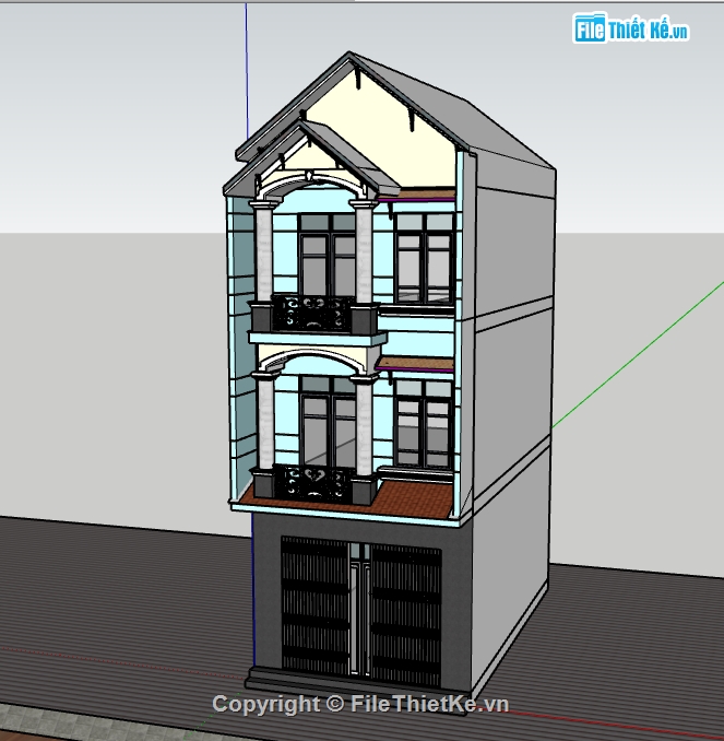 nhà phố 3 tầng,Sketchup nhà 3 tầng,Sketchup nhà phố,sketchup nhà phố 3 tầng