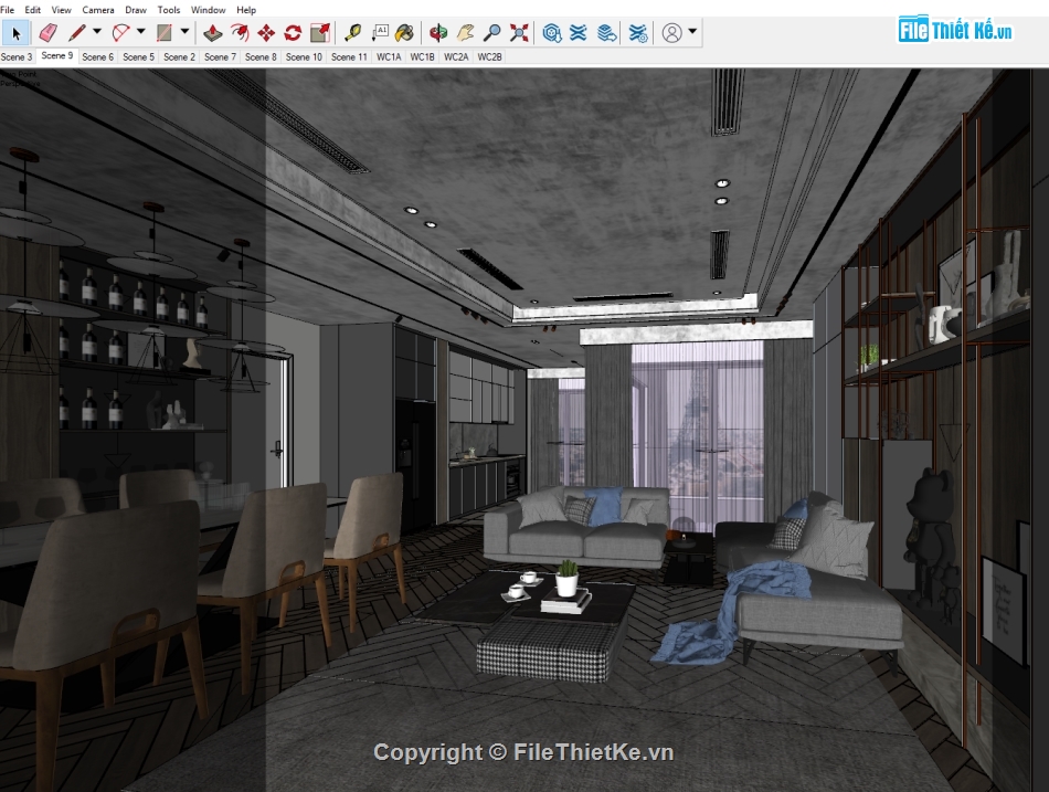 Fle sketchup nội thất căn hộ,Sketchup nội thất căn hộ,Model sketchup nội thất,File dựng 3D nội thất,Nội thất căn hộ Gim Apartment