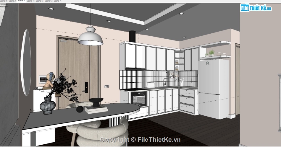 nội thất phòng khách,phòng khách hiện đại,su khách bếp,file sketchup khách bếp