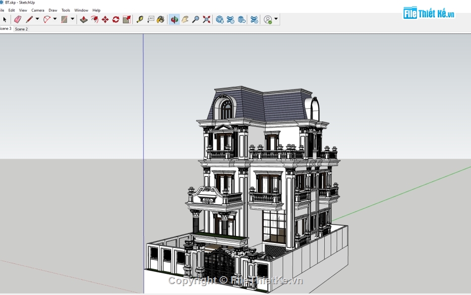 sketchup biệt thự,Biệt thự tân cổ điển,Biệt thự cổ điển,Biệt thự 3 tầng tân cổ điển