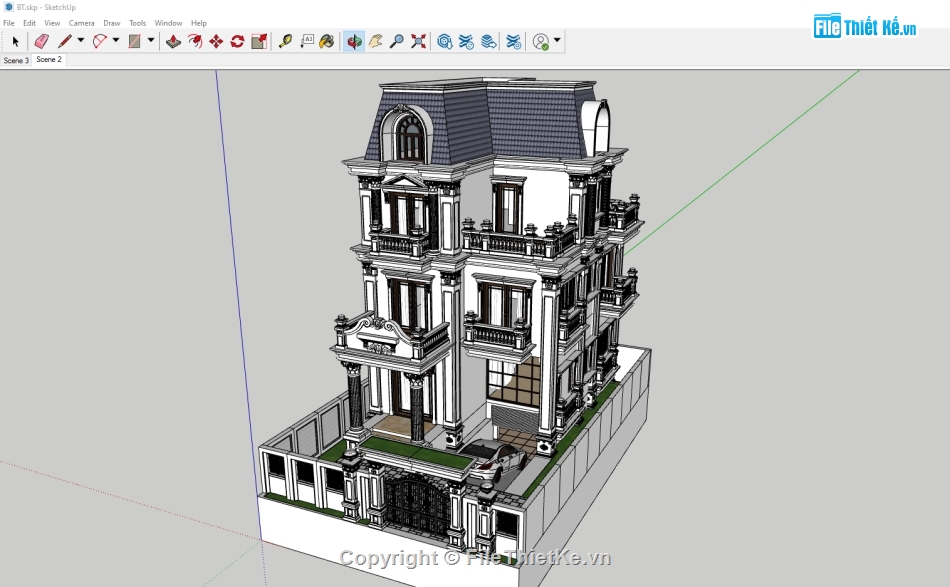 sketchup biệt thự,Biệt thự tân cổ điển,Biệt thự cổ điển,Biệt thự 3 tầng tân cổ điển